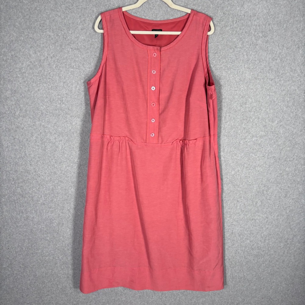 Talbots Henley Shift Dress 16W Pink Coral Linen Pockets Minimalist Resort Casual